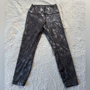 lululemon athletica Black Floral Leggings with iridescent print.